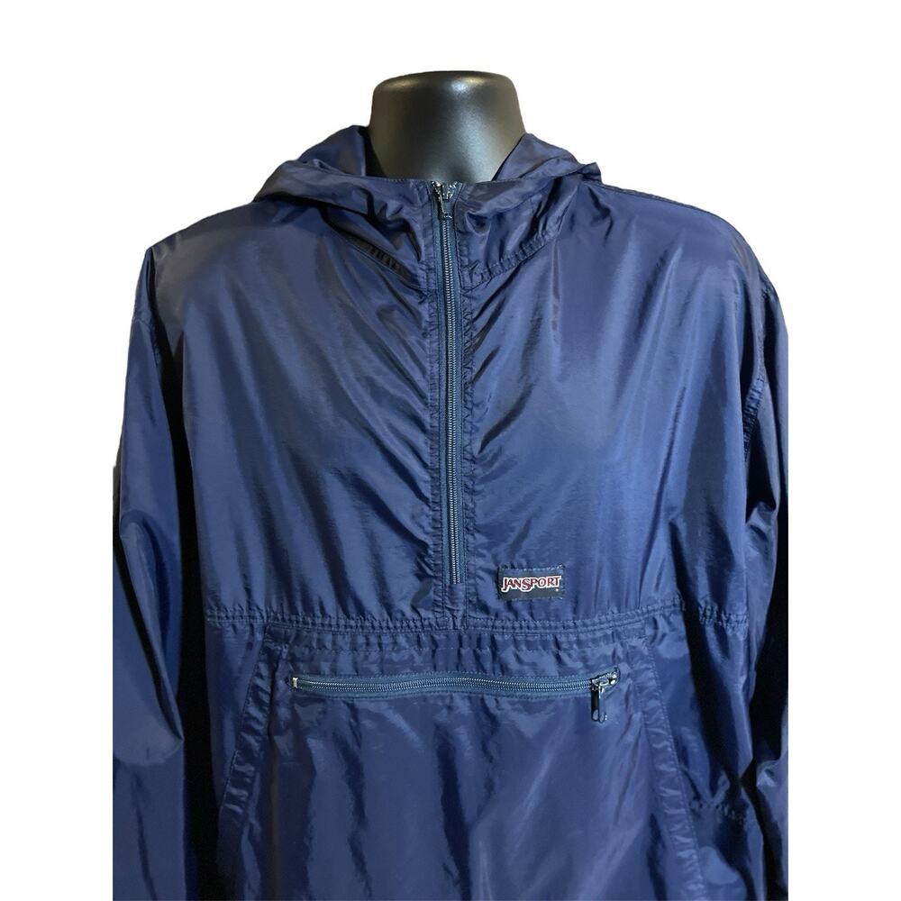 Vintage Jansport Windbreaker 1/4 Zip Hooded Men's Size XL Blue 90s Lightweight‎